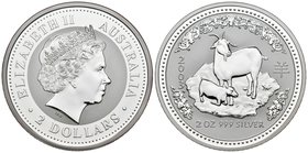 AUSTRALIA. 2 Dollars. Año lunar "Cabras". 2003. Km#679. Ar. 56,67g. PROOF.