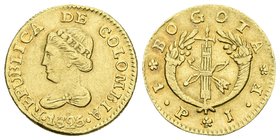COLOMBIA. 1 Peso. 1825. Bogotá JF. Km#84; Fr.73. Au. 1,65g. MBC.