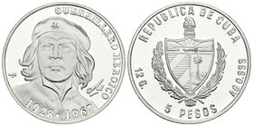 CUBA. 5 Pesos. 1967. 20º Aniversario del fallecimiento de Ernesto Che Guevara. Km#159. Ar. 12,00g. PROOF. Presentada en encapsulado oficial.