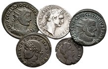 IMPERIO ROMANO. Lote compuesto por 5 monedas. Conteniendo de Domiciano. Denario. Ric II 668; Diocleciano. Antoniniano. Ric 284; Diocleciano. Antoninia...