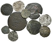 EPOCA MEDIEVAL. Lote compuesto por 11 monedas. Conteniendo de Alfonso IX Dinero de León, Alfonso X Obolo de Burgos (2) y cornado de León, Enrique II C...