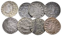 FELIPE IV. Conjunto de 8 monedas de 8 Maravedís, conteniendo, 16 Maravedís, 1661, Madrid (2), Segovia (falsa de época), Sevilla; 16 Maravedís, 1662, M...