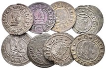 FELIPE IV. Conjunto de 8 monedas de 16 Maravedís,incluyendo, 16 Maravedís, 1661, Sevilla; 16 Maravedís, 1662, Segovia, Sevilla (2); 16 Maravedís, 1663...