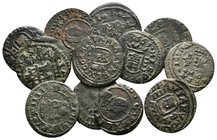 FELIPE IV. Lote compuesto por 12 monedas de 4 Maravedís. Conteniendo: 1664. Burgos R; 1663. Cuenca CA; 1663. Coruña R; 1661. Madrid T; 1663. Madrid MY...