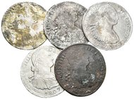CARLOS IV. Lote compuesto por 5 monedas de 8 Reales de México. 1803 FT Cal-700, 1804 TH Cal-701, 1805 TH Cal-703, 1806 TH Cal-705 y 1807 TH Cal-707. T...