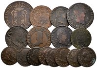 FERNANDO VII. Lote compuesto por 16 monedas de cobre, conteniendo: 2 Maravedís Segovia 1824, 1827, 1828, 1829, 1831, 1832 y 1833, Jubia 1819; 4 Marave...
