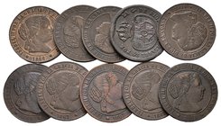 ISABEL II. Lote compuesto por 10 monedas, conteniendo: 1/2 Céntimos de Escudo Barcelona 1866 y 1867, Jubia 1867 y 1868, Segovia 1866, 1867 y 1868, Sev...