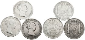 ISABEL II. Lote compuesto por 3 monedas de 20 Reales, conteniendo: 1850. Madrid; 1850. Madrid CL y 1855. Madrid. Ar. BC-/MBC. A EXAMINAR.