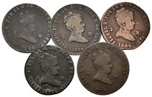 ISABEL II. Lote compuesto por 3 monedas de 2 Maravedís, conteniendo: Barcelona 1858 (2) y Segovia 1840, 1846 y 1848. Ae. BC+/MBC. A EXAMINAR.