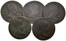 ISABEL II. Lote compuesto por 5 monedas de 8 Maravedís de Jubia de los años 1844, 1845, 1846, 1848 y 1850. Ae. BC+/MBC+. A EXAMINAR.