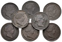 ISABEL II. Lote compuesto por 4 monedas de 10 Céntimos de Real de Segovia de los años 1856, 1857, 1858, 1859 (2), 1860, 1861 y 1862. Ae. MBC-/MBC+. A ...