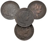 ISABEL II. Lote compuesto por 4 monedas de 2 1/2 Céntimos de Escudo de Barcelona de los años 1866, 1866 OM, 1867 OM y 1868 OM. Ae. MBC/MBC+. A EXAMINA...