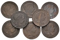 ISABEL II. Lote compuesto por 7 monedas de 1 Céntimo de Escudo, conteniendo: Barcelona 1866 y 1867 OM; Jubia 1867 OM; Segovia 1866 OM, 1867 OM y 1868 ...