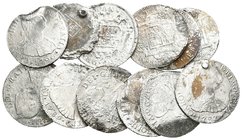 MONARQUIA ESPAÑOLA. Lote compuesto por 12 monedas de 2 Reales. CARLOS III 1772. Guatemala, 1773 Ceca no visible, 1783. Lima, 1787. Guatemala, CARLOS I...