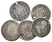 MONARQUIA ESPAÑOLA. Lote compuesto por 5 monedas de 1/2 Real, conteniendo: Carlos III 1773 Lima JM, 1774 Potosí JR, 1786 Lima MI, 1791 Lima IJ y Ferna...