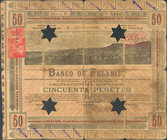 BANCO DE FELANITX (Mallorca). Obligación 50 Pesetas. 1893. Taladros en forma de estrella de 5 puntas. R/ Mapa de la ciudad. MBC-. Rara.