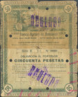 BANCO AGRARIO DE BALEARES (Mallorca). Obligación 50 Pesetas. 1913. Taladros. Reparaciones de época. MBC-. Escasa.