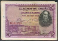 Conjunto de 10 billetes de 50 Pesetas de la emisión del 15 de Agosto de 1928. (Edifil 2017: 329a). BC.