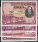 Conjunto de 4 billetes de 50 Pesetas emitidos el 15 de Agosto de 1928, Series B, C, D y E (Edifil 2017: 354). EBC.