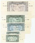 ESPAÑA. Serie de los 5 billetes de 5 (2), 50, 100 y 1000 Pesetas, con las dos matrices. 1 de Enero de 1937. Banco de España, Bilbao. (Edifil 2017: 385...