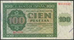 100 Pesetas. 21 de Noviembre de 1936. Banco de España, Burgos. Serie N. Reparado. (Edifil 2017: 421a).