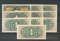 Conjunto de 10 billetes de 1 Peseta emitidos el 4 de Septiembre de 1940 y correspondientes a las series A, B, C, D, E, F, G, H, I y sin serie (Edifil ...