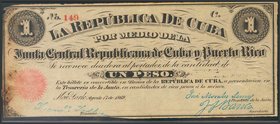 JUNTA CENTRAL REPUBLICANA DE CUBA Y PUERTO RICO. 1 Peso. 17 de Agosto de 1869. (Pick#61, Echenagusía 66). MBC-.