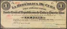 JUNTA CENTRAL REPUBLICANA DE CUBA Y PUERTO RICO. 1 Peso. 17 de Agosto de 1869. (Pick#61, Echenagusía 66). EBC-.