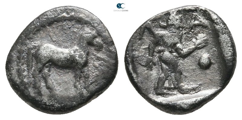 Thessaly. Larissa 440-420 BC. 
Obol AR

10 mm., 0,87 g.

Thethered horse st...