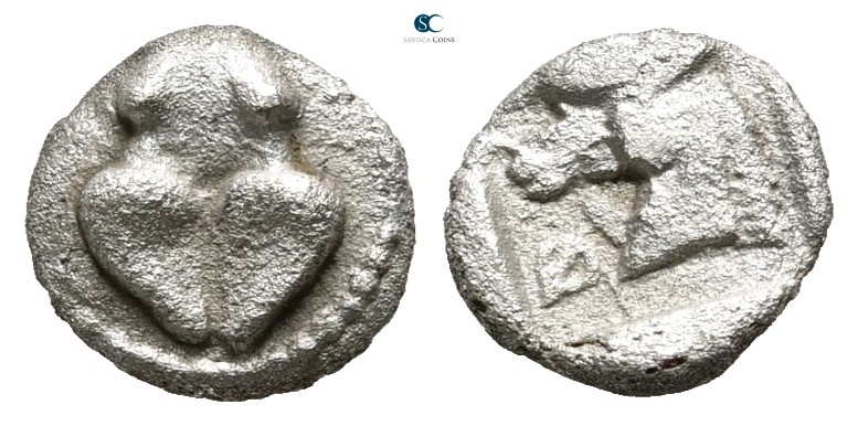 Thessaly. Pherae 460-440 BC. 
Obol AR

8 mm., 0,44 g.

Hoof of bull / Φ, he...