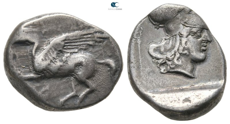 Akarnania. Leukas 350-320 BC. 
Stater AR

22 mm., 8,69 g.

Pegasos flying l...