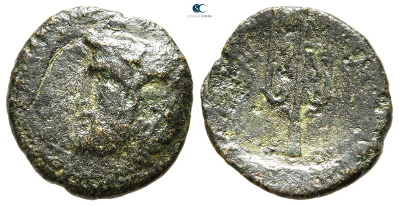 Akarnania. Leukas 320-280 BC. 
Bronze Æ

17 mm., 2,22 g.

Bearded taurine h...