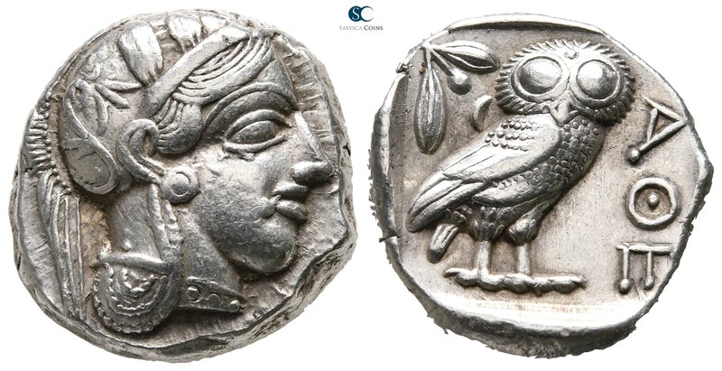 Attica. Athens circa 454-404 BC. 
Tetradrachm AR

22 mm., 17,26 g.

Head of...