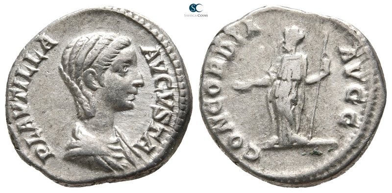 Plautilla AD 202-205. Rome
Denarius AR

17 mm., 3,15 g.

PLAVTILLA AVGVSTA,...