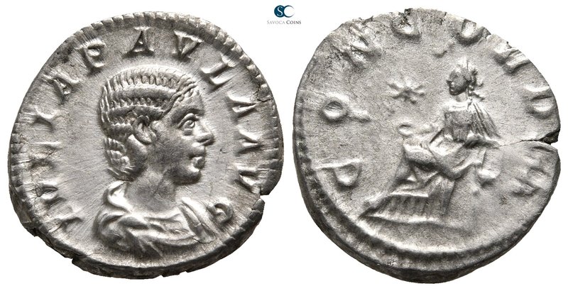 Julia Paula AD 219-220. Rome
Denarius AR

18 mm., 2,88 g.

IVLIA PAVLA AVG,...