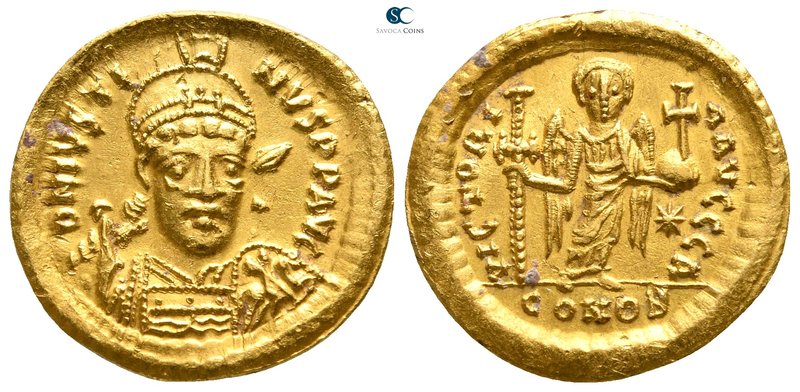 Justin I AD 518-527. Constantinople
Solidus AV

20 mm., 4,52 g.

D N IVSTIN...