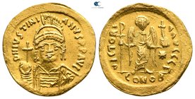 Justinian I AD 527-565. Struck AD 542-565. Constantinople. 3rd officina. Solidus AV
