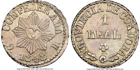 Cordoba. Provincial Real 1848 AU55 NGC, KM26.1. 8-Pointed Sun variety. An example of notable scarcity displaying scant evidence of circulation. 

HID0...