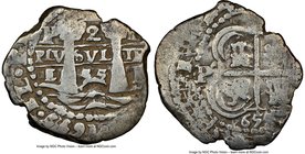 Philip IV Cob 2 Reales 1655 P-E-PH VF25 NGC, Potosi mint, KM16. 5.79gm. Struck with full pillars and waves, as well as a clear date and denomination. ...