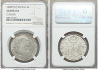 Charles IV 4 Reales 1808 PTS-PJ AU Details (Cleaned) NGC, Potosi mint, KM72. Though cleaned, this fact appears obscured by a soft silty tone to a grea...