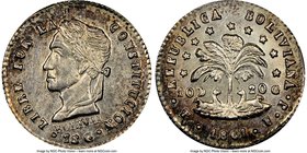 Republic 1/2 Sol 1861 PTS-FJ MS61 NGC, Potosi mint, KM133.2. Variety with P/T for POTOSI monogram. Very enticing for the assigned grade with light dev...