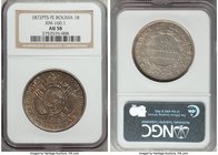 Republic Boliviano 1872 PTS-FE AU58 NGC, Potosi mint, KM160.1. Exhibiting a fiery mottling of rich red and orange colors on the obverse. 

HID09801242...