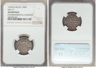 Pedro II 80 Reis 1695-(B) AU Details (Environmental Damage) NGC, Bahia mint, KM77. A notoriously difficult early Brazilian emission outside of lower g...