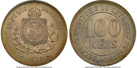 Pedro II 100 Reis 1878 MS65 NGC, KM477. A softly toned gem displaying uniform velveteen surfaces with localized small die breaks over both the obverse...