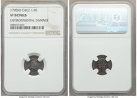 Charles IV 1/4 Real 1790-So VF Details (Environmental Damage) NGC, Santiago mint, KM43. A deeply toned representative of the issue.

HID09801242017