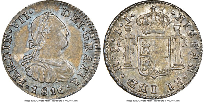 Ferdinand VII 1/2 Real 1816 So-FJ MS61 NGC, Santiago mint, KM64. Scarce in Mint ...