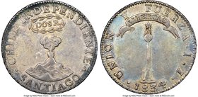 Republic 2 Reales 1834 SANTIAGO-IJ VF35 NGC, Santiago mint, KM92. A charming representative offering significantly better visual appeal that is usuall...