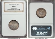 Republic 20 Centavos 1861-So MS62 NGC, Santiago mint, KM125a. Struck from a heavily polished obverse die, a subtle envelope tone developing throughout...