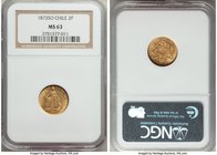Republic gold 2 Pesos 1873-So MS63 NGC, Santiago mint, KM143. The penultimate grade for the date at NGC, the reverse displaying heavy evidence of die ...