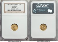 Republic gold Peso 1827 BOGOTA-RR MS62 NGC, Bogota mint, KM84. An elite grade for the type, with only a single example presently ranking finer in the ...